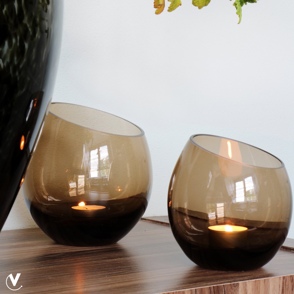 Waxinelichthouder Moho Taupe - set van 2 stuks